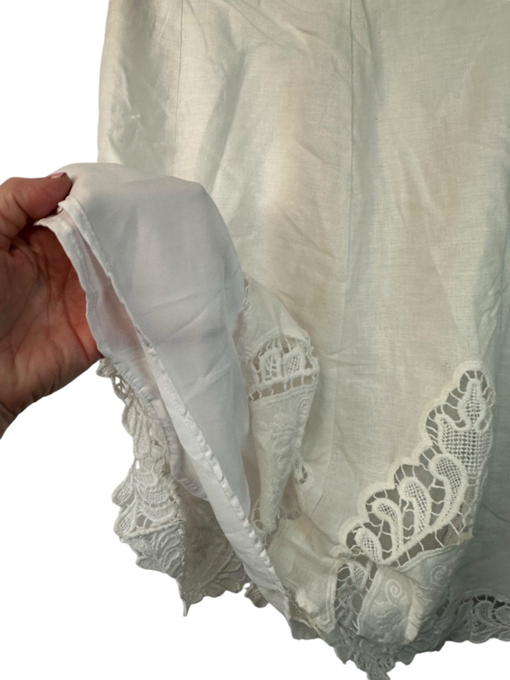 Lucy + Laurel White Linen Lace Trim A Line Skirt Lined Cottagecore 6 - Picture 4 of 15